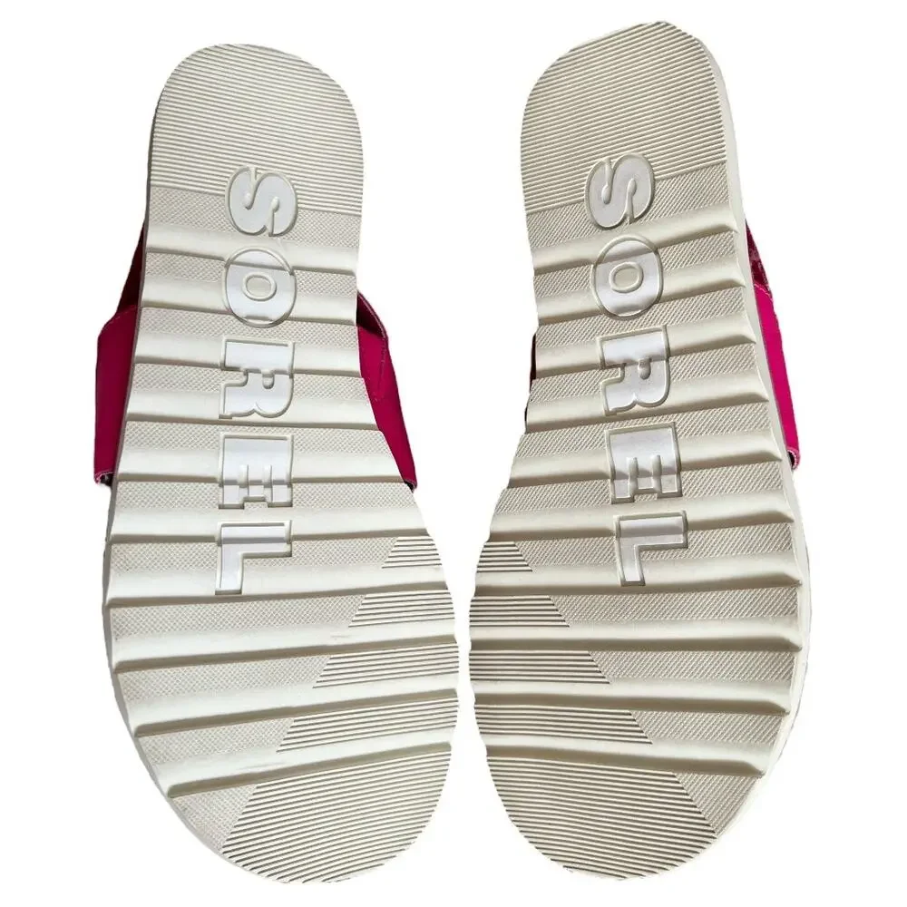 SOREL Pink Cut Out Ella Ii Round Toe Leather Slingback Sandals, US6.5